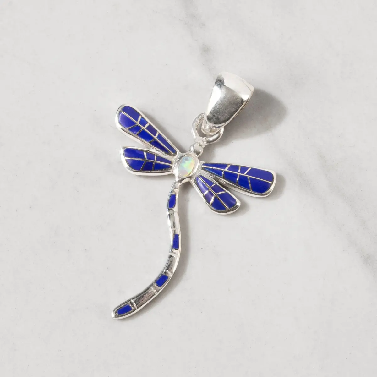 Lapis Dragonfly Usa Handmade 925 Sterling Silver Pendant 1
