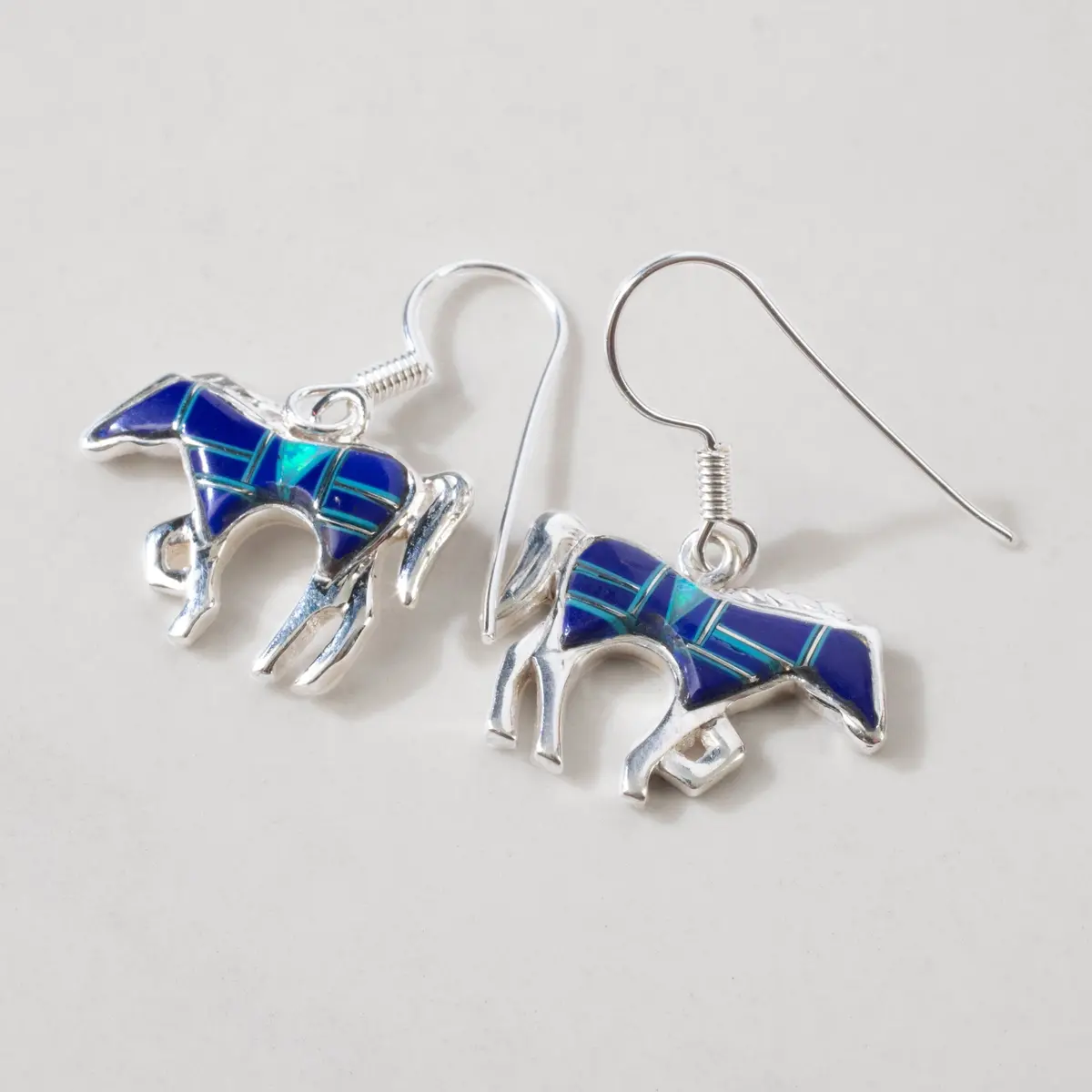 Lapis Horse Usa Handmade 925 Sterling Silver Earrings With French Hook 1