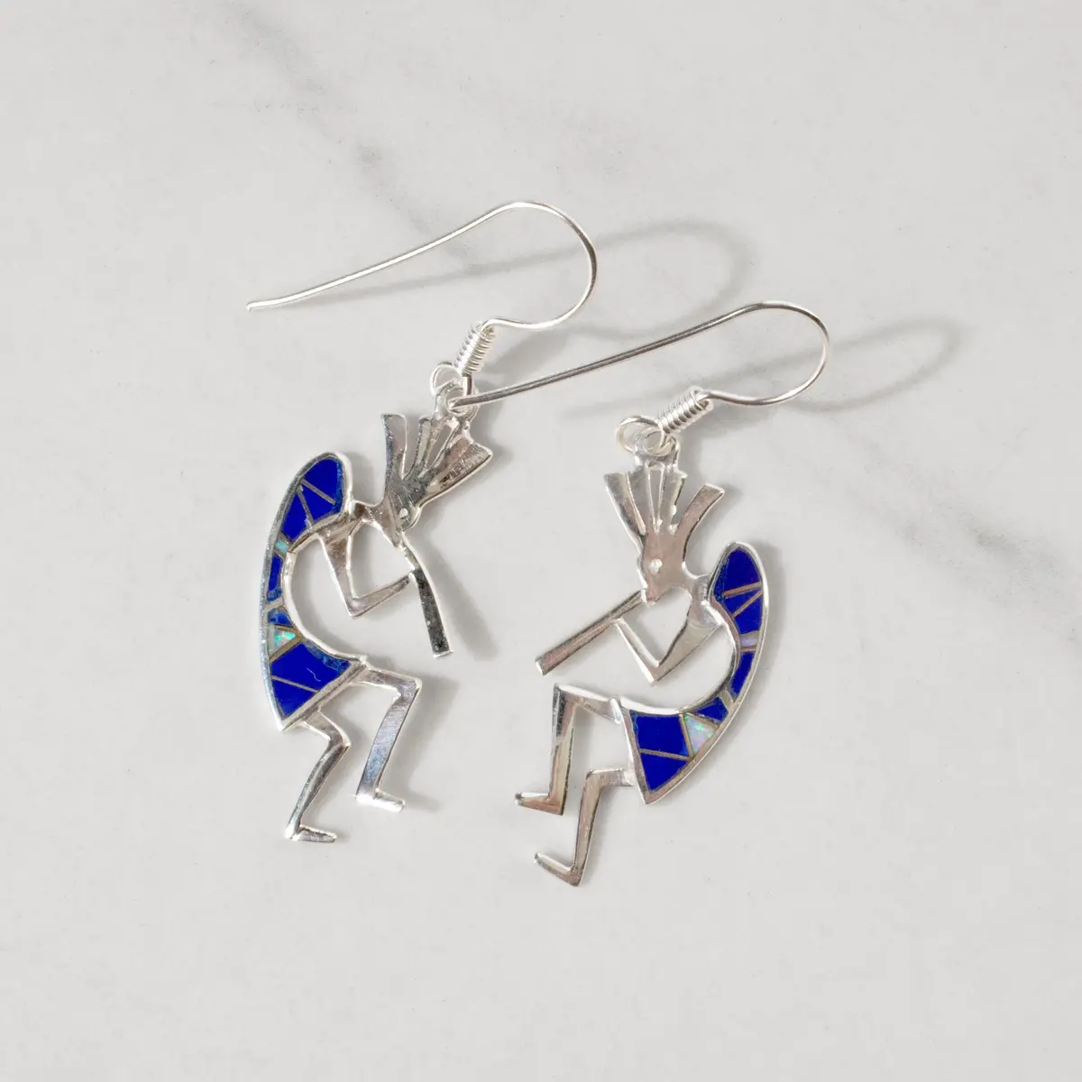 Lapis Kokopelli 925 Sterling Silver Usa Handmade Earring With French Hook 1