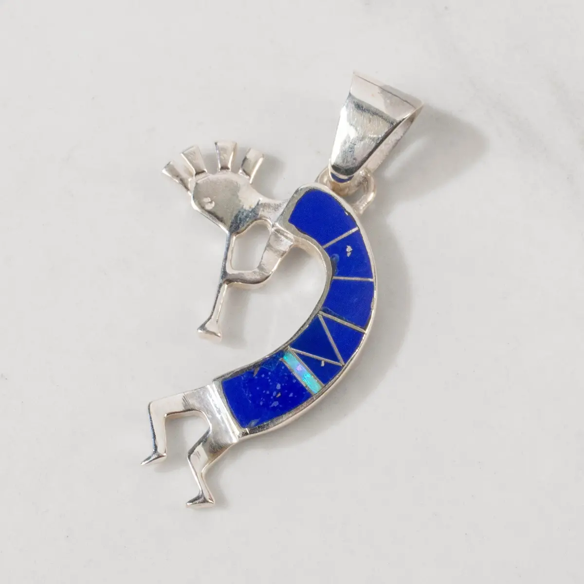 Lapis Kokopelli Usa Handmade 925 Sterling Silver Pendant With Opal Accent 1