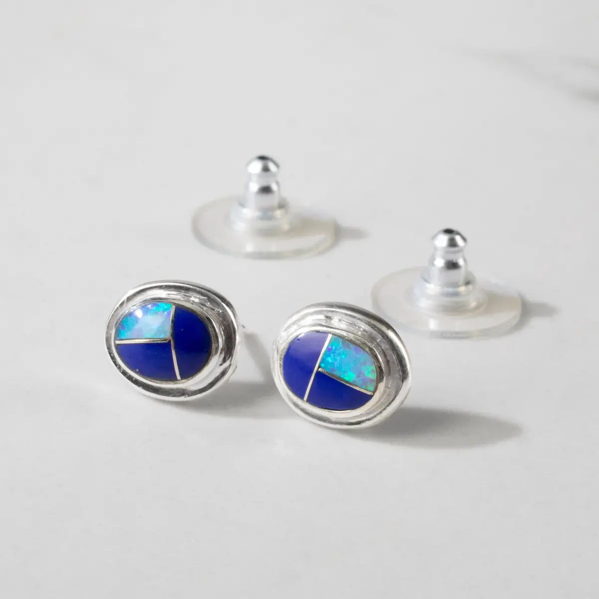 Lapis Oval 925 Sterling Silver Usa Handmade Earring With Stud Backing 1