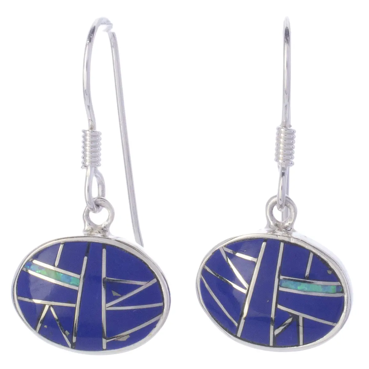 Lapis Oval Dangle Sterling Silver Earrings With French Hook Usa Handmade With Opal Accent 1