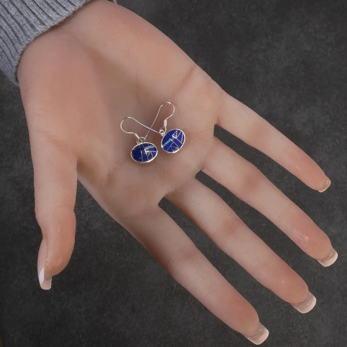 Lapis Oval Dangle Sterling Silver Earrings With French Hook Usa Handmade With Opal Accent 2