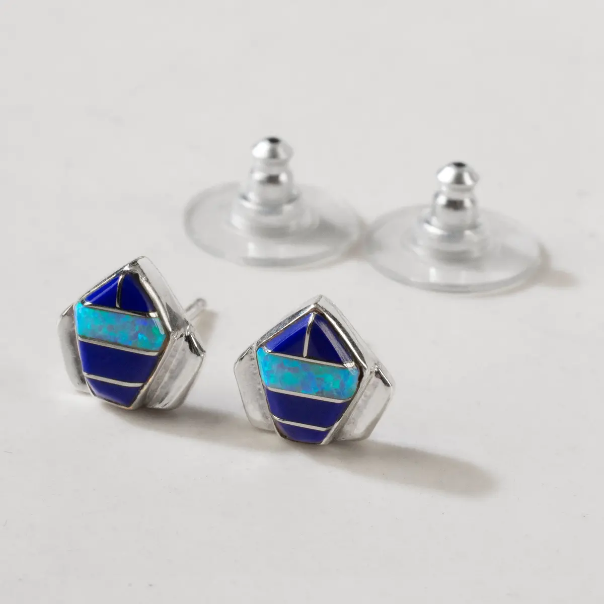 Lapis Pentagon 925 Sterling Silver Usa Handmade Earring With Stud Backing 1