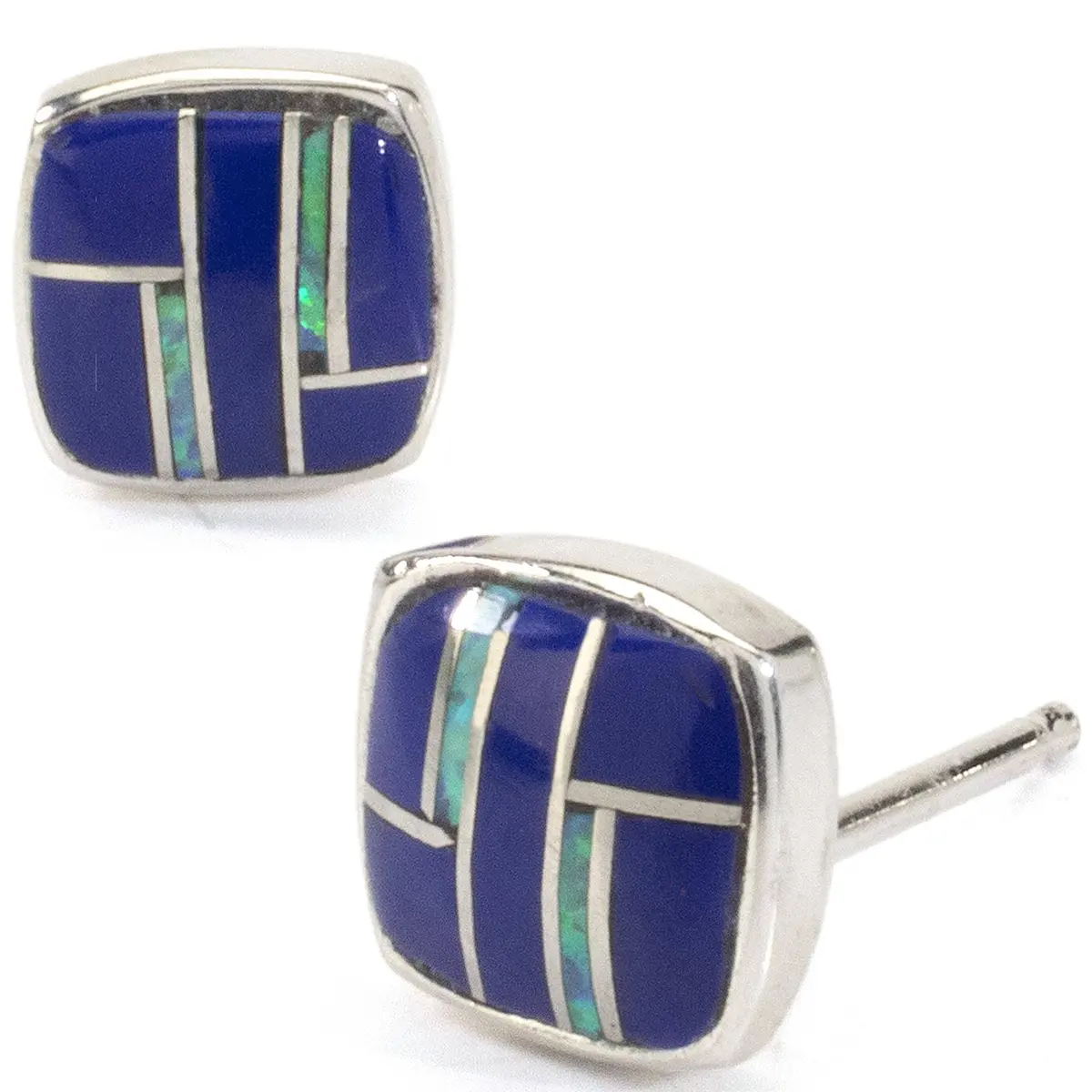 Lapis Square 925 Sterling Silver Usa Handmade Earrings With Stud Backing 1