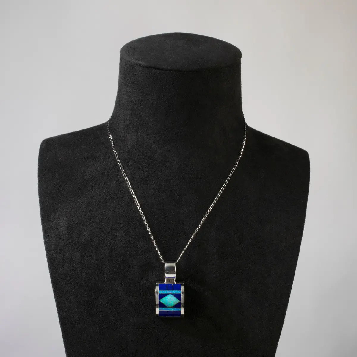 Lapis Rectangle 925 Sterling Silver Usa Handmade Pendant With Opal Accent 2