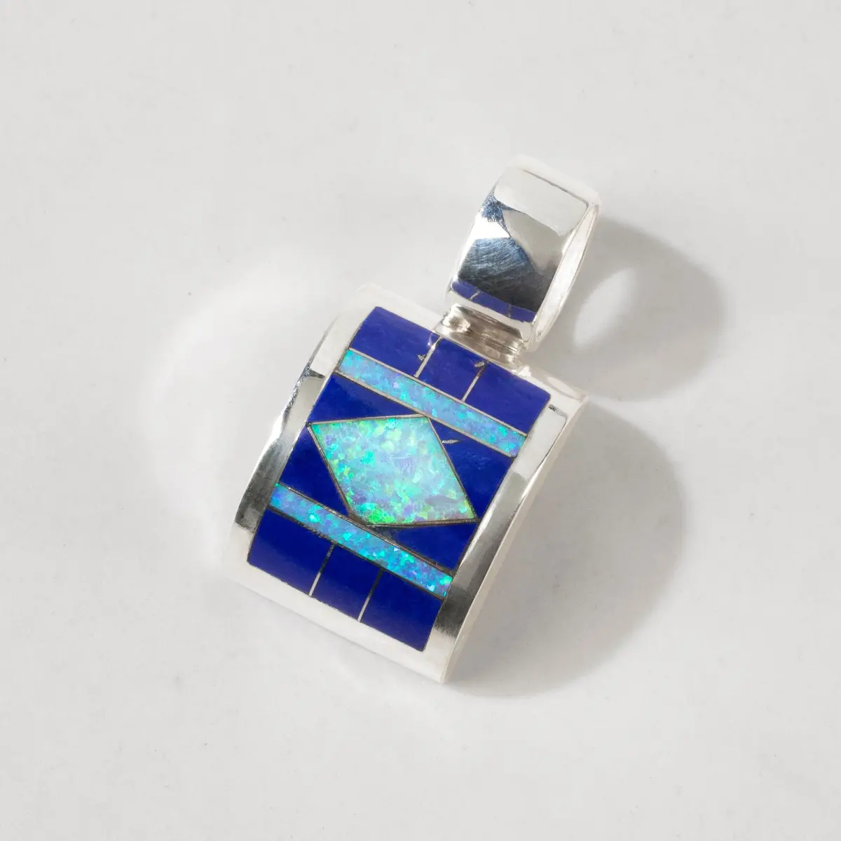 Lapis Rectangle 925 Sterling Silver Usa Handmade Pendant With Opal Accent 1