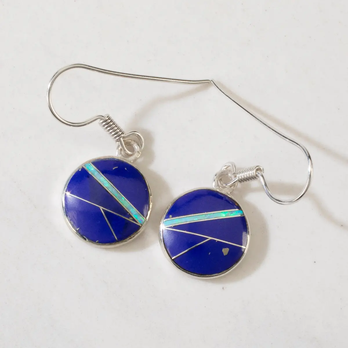 Lapis Round Usa Handmade 925 Sterling Silver Earrings With French Hook Backing 1