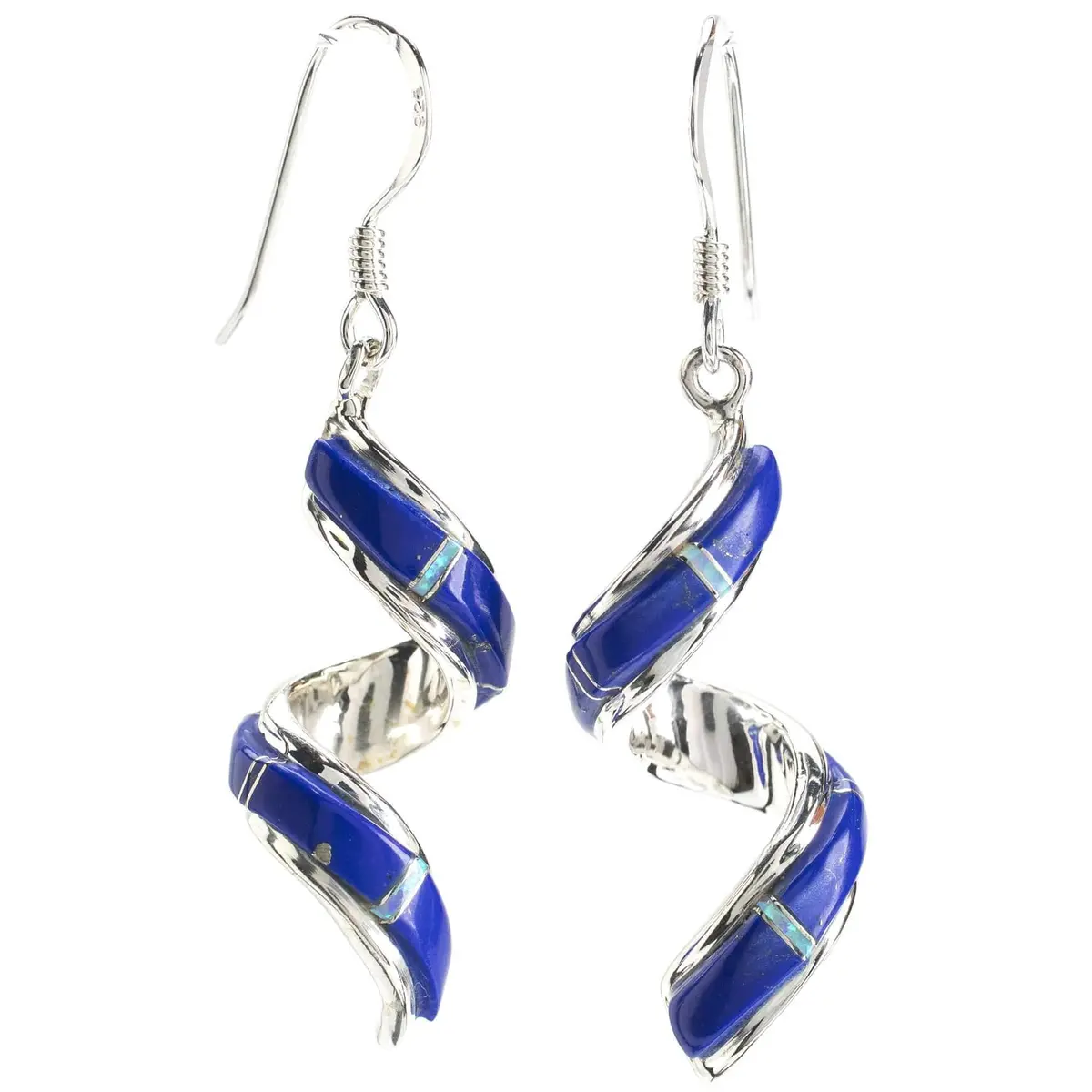 Lapis Spiral 925 Sterling Silver Usa Handmade Earring With French Hook 1
