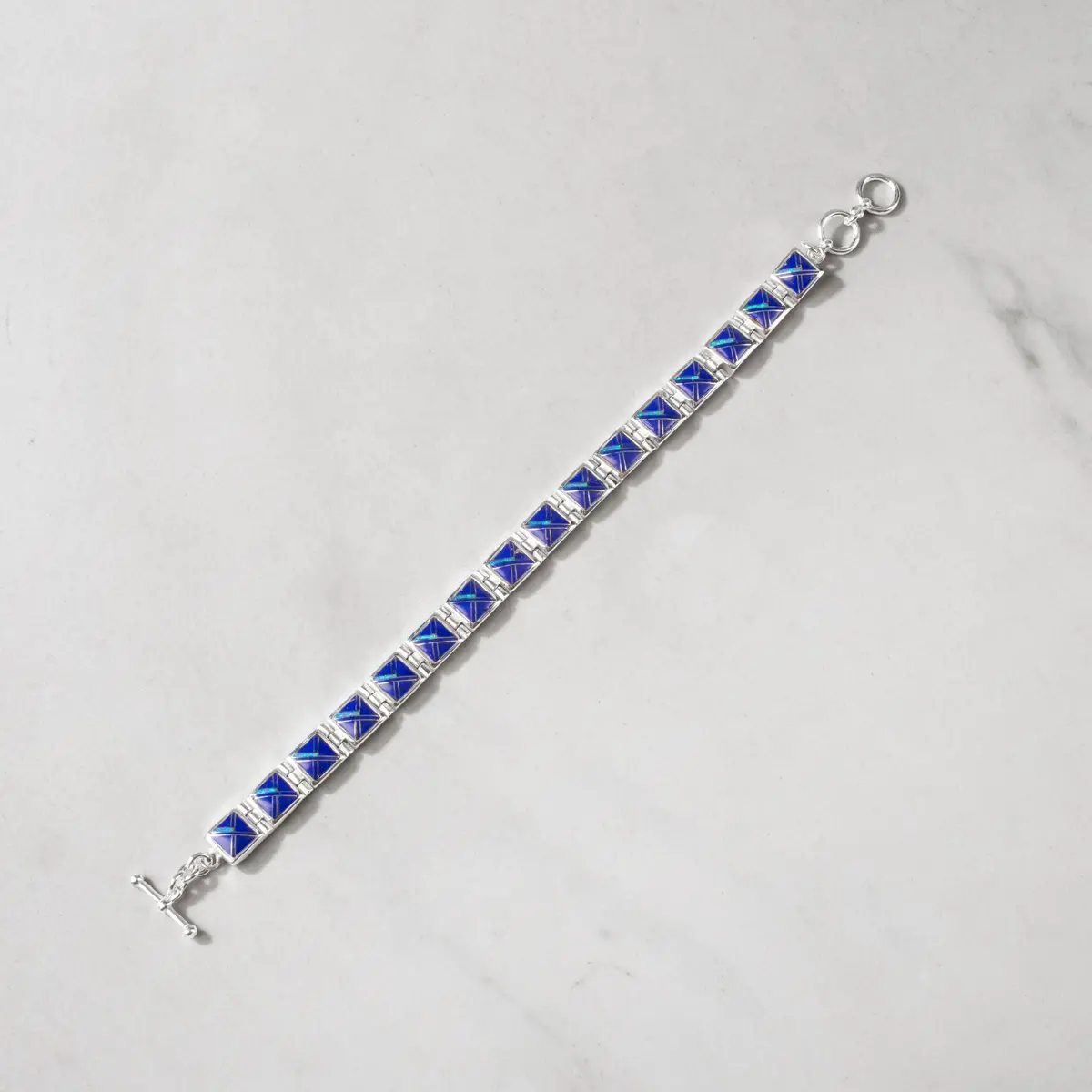 Lapis Square 925 Sterling Silver Bracelet Usa Handmade With Opal Accent 1