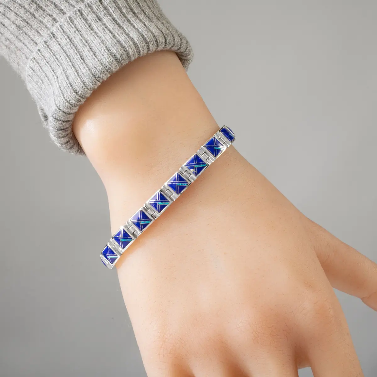 Lapis Square 925 Sterling Silver Bracelet Usa Handmade With Opal Accent 2