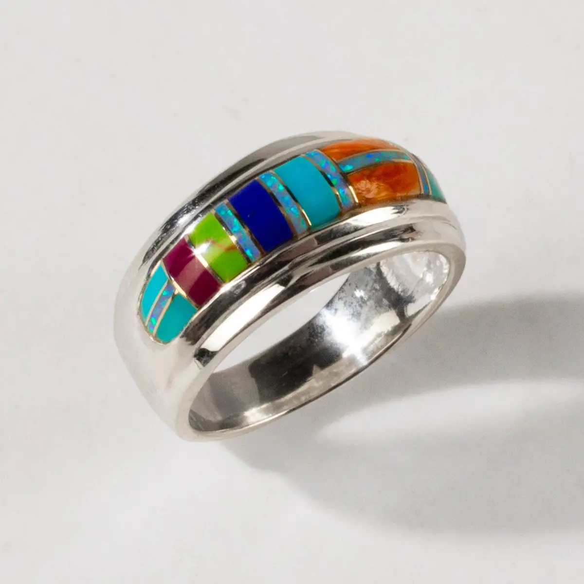 Multi Gem 925 Sterling Silver Ring Handmade With Laboratory Opal Accent 1