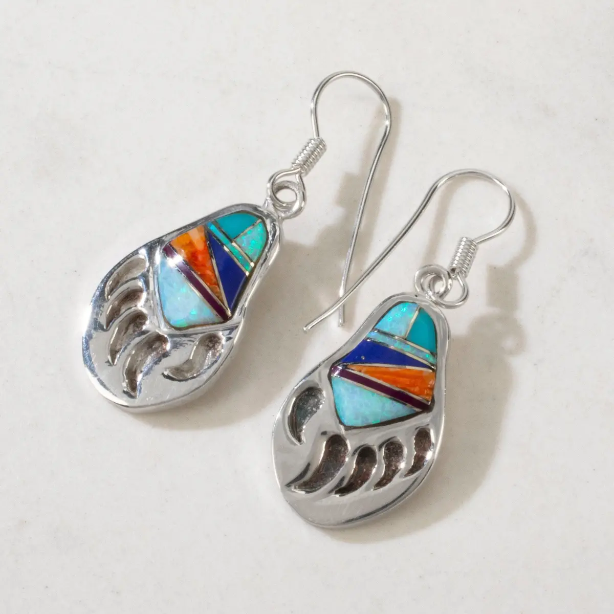 Multi Gem Bear Paw Usa Handmade 925 Sterling Silver Earrings With French Hook 1