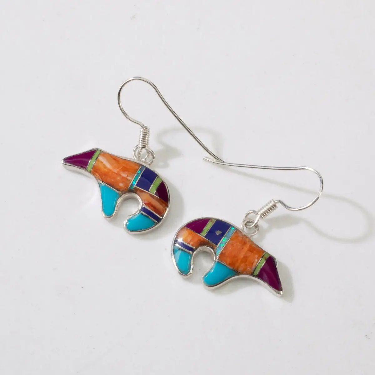 Multi Gem Bear Usa Handmade 925 Sterling Silver Earrings With French Hook Backing 1