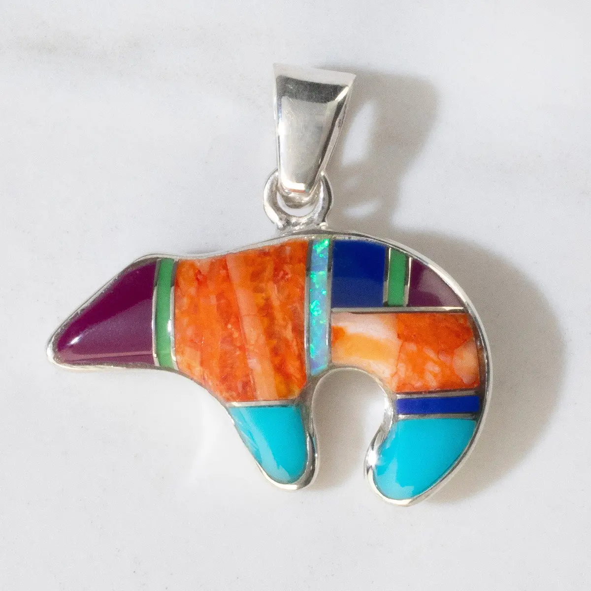 Multi Gem Bear Usa Handmade 925 Sterling Silver Pendant 1