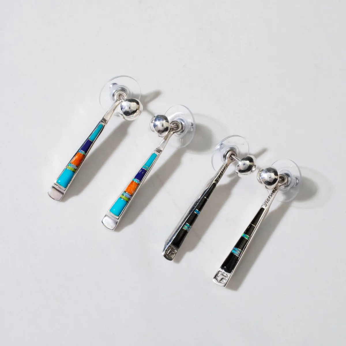 Multi Gem & Black Onyx Reversible Dangle Usa Handmade 925 Sterling Silver Earrings With Stud Backing 1