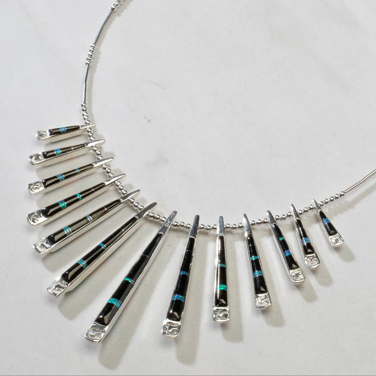 Multi Gem & Black Onyx Reversible Usa Handmade 925 Sterling Silver Necklace 1