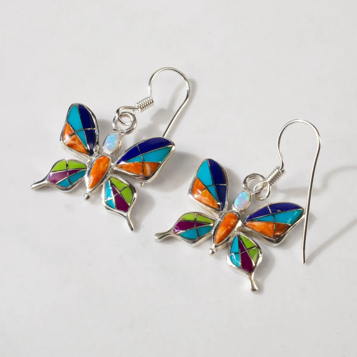 Multi Gem Butterfly 925 Sterling Silver Usa Handmade Earring With French Hook 1