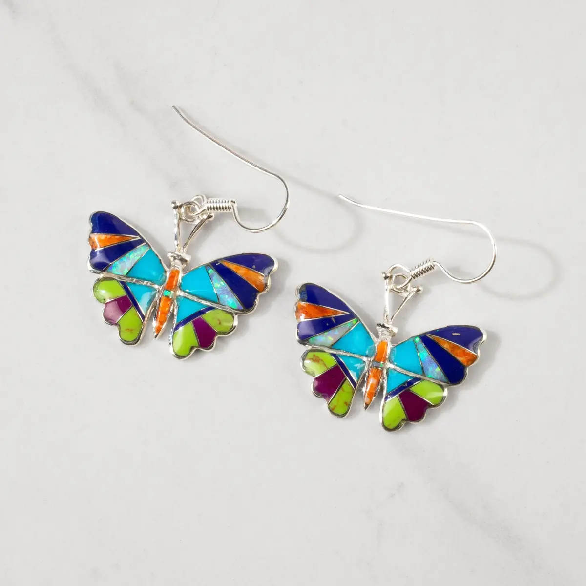 Multi Gem Butterfly 925 Sterling Silver Usa Handmade Earrings With French Hook 1