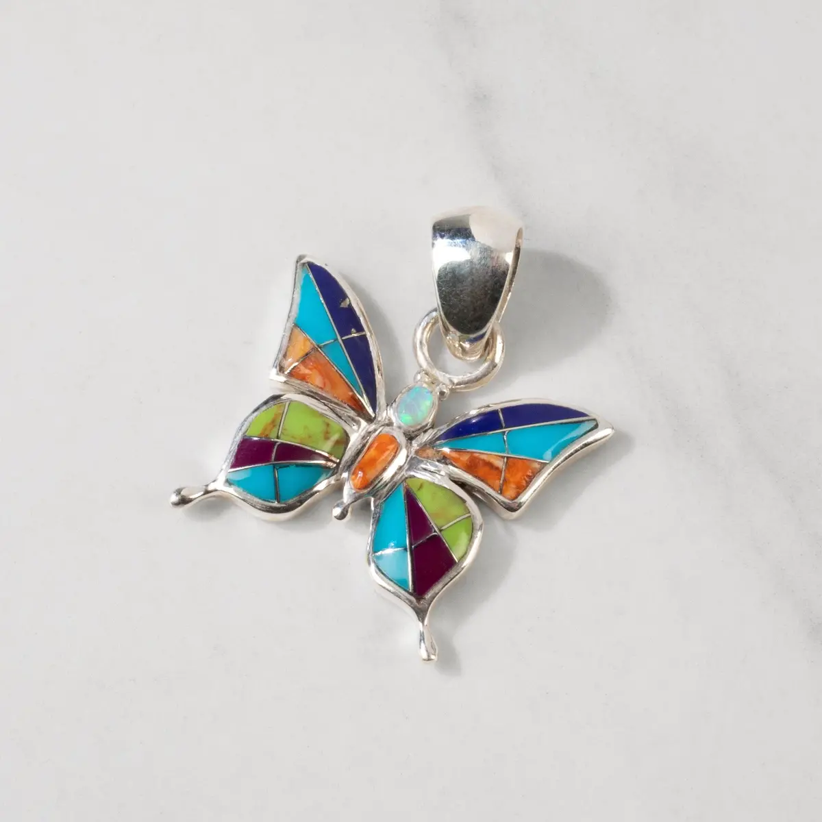 Multi Gem Butterfly 925 Sterling Silver Usa Handmade Pendant 1