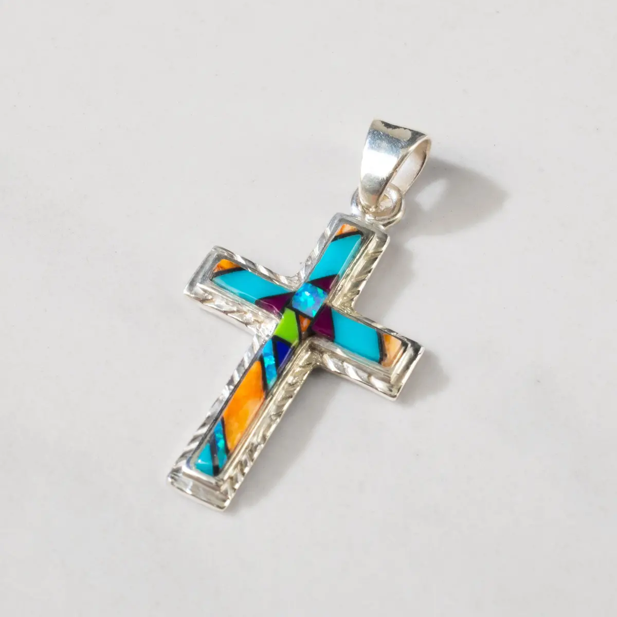 Multi Gem Cross 925 Sterling Silver Usa Handmade Pendant 1