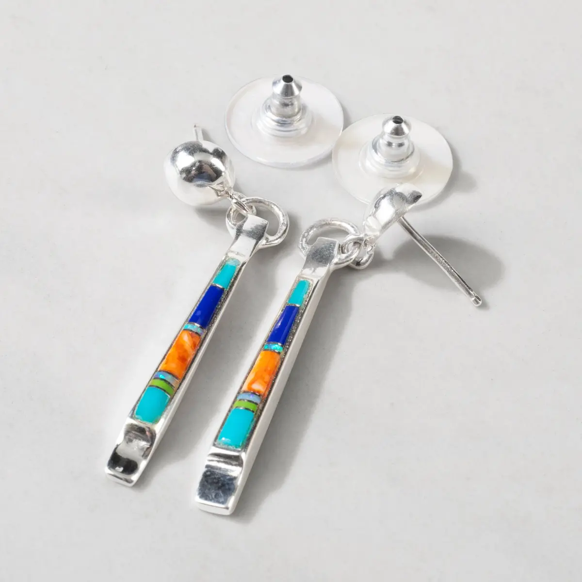Multi Gem Dangle 925 Sterling Silver Usa Handmade Earrings With Stud Backing 1