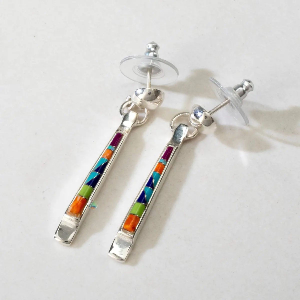 Multi Gem Dangle Usa Handmade 925 Sterling Silver Earrings With Stud Backing 1