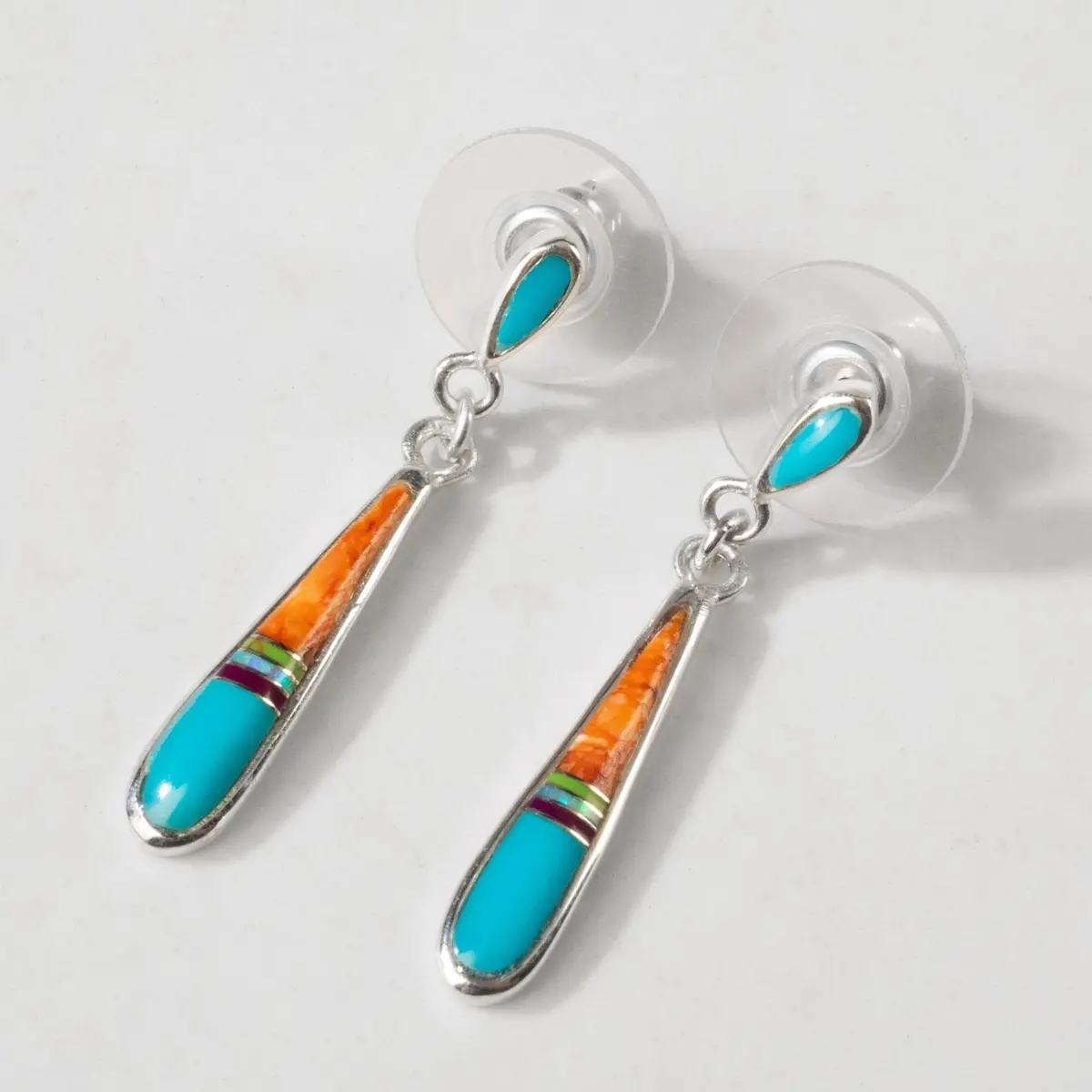 Multi Gem Drop 925 Sterling Silver Usa Handmade Earring With Stud Backing 1