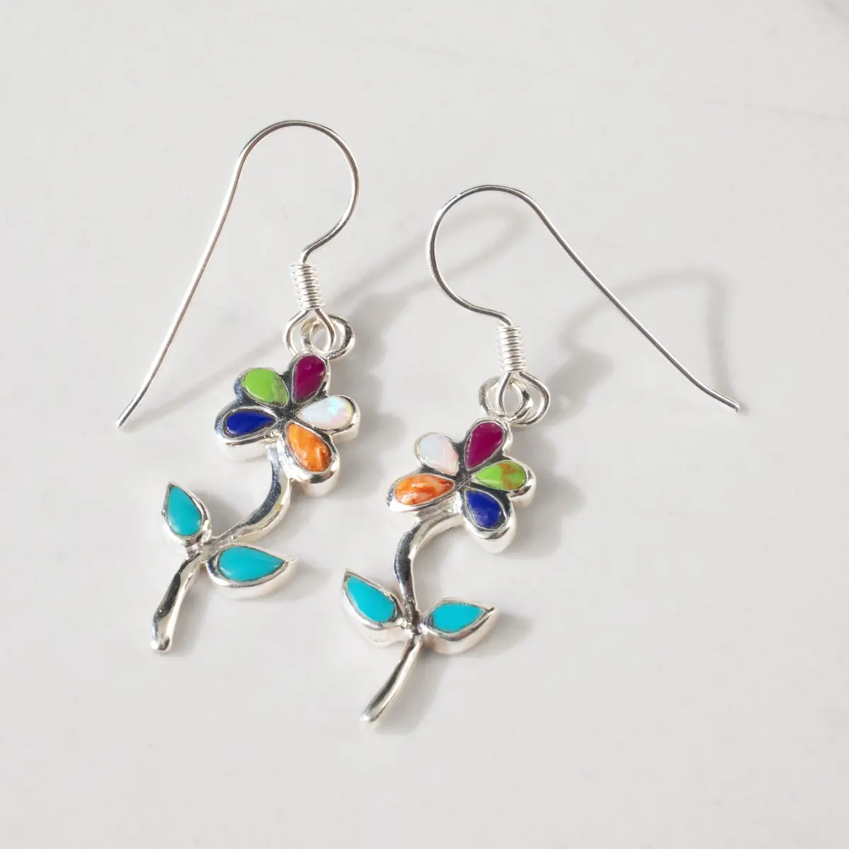 Multi Gem Flower 925 Sterling Silver Usa Handmade Earring With French Hook 1