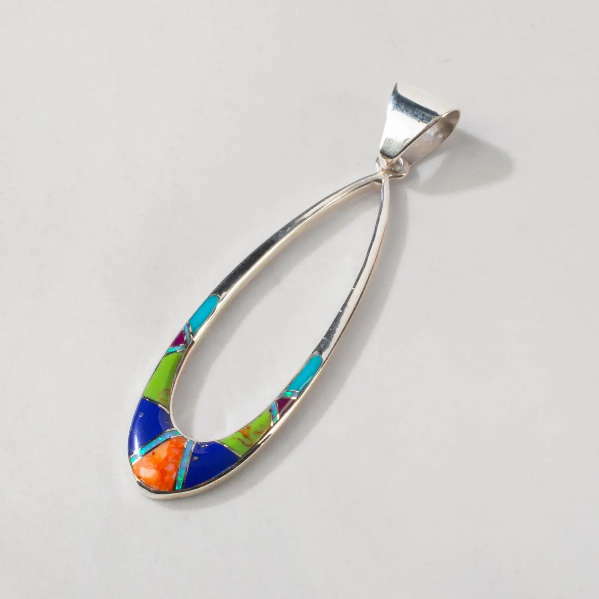 Multi Gem Hollow Teardrop 925 Sterling Silver Usa Handmade Pendant 1