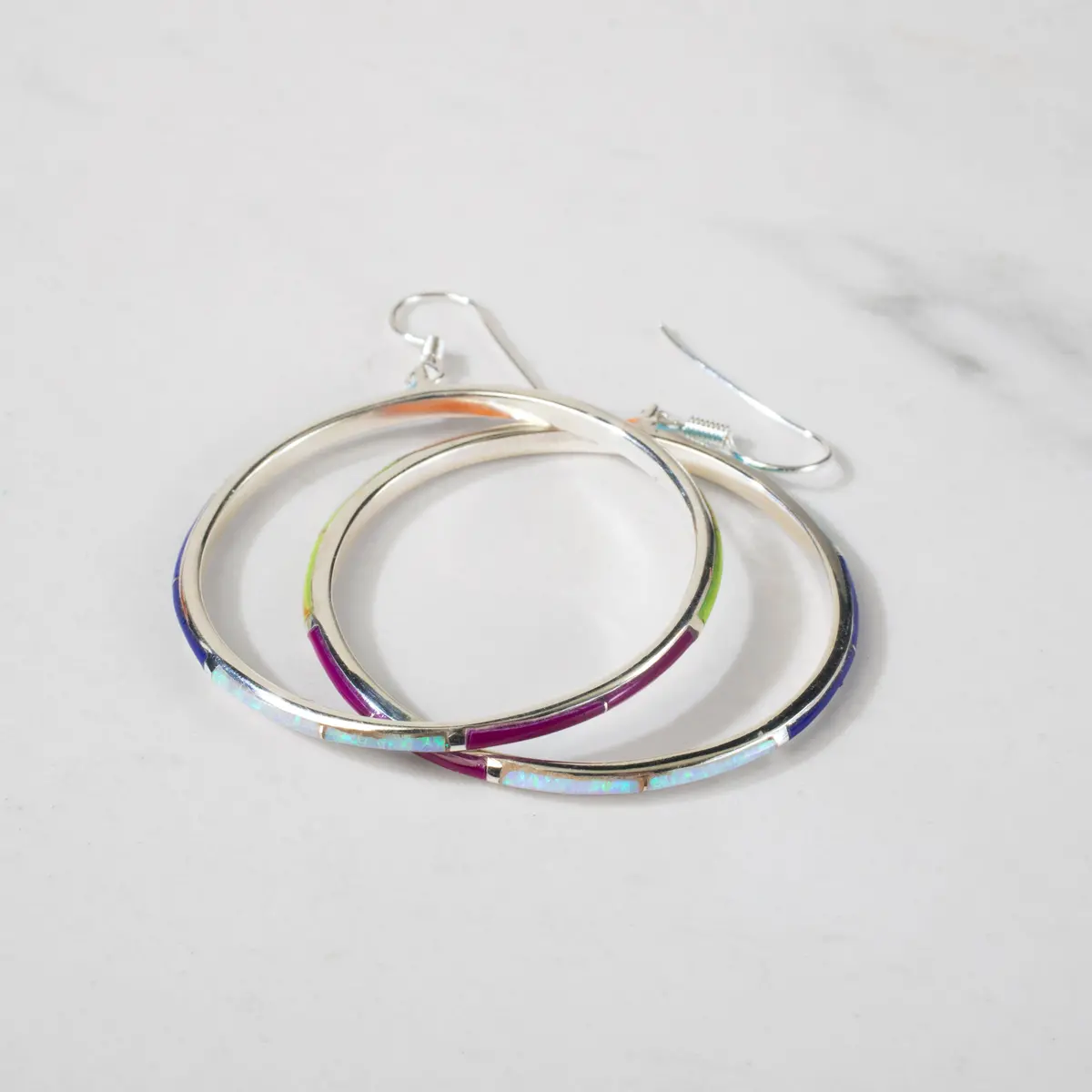 Multi Gem Hoop Sterling 925 Sterling Silver Earrings With French Hook 1