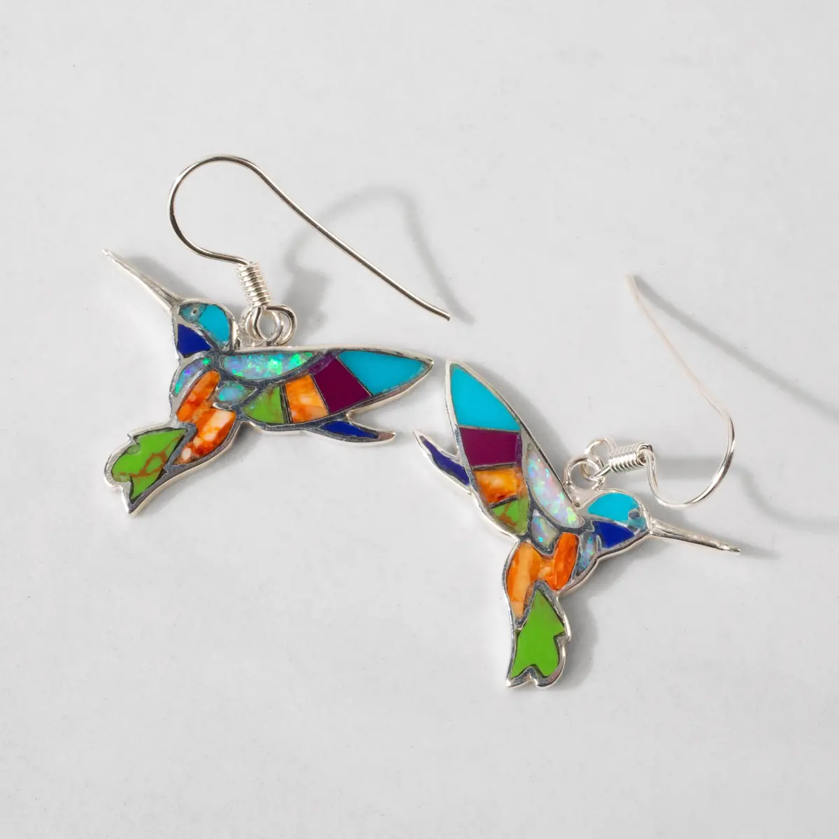 Multi Gem Hummingbird 925 Sterling Silver Usa Handmade Earrings With French Hook 1