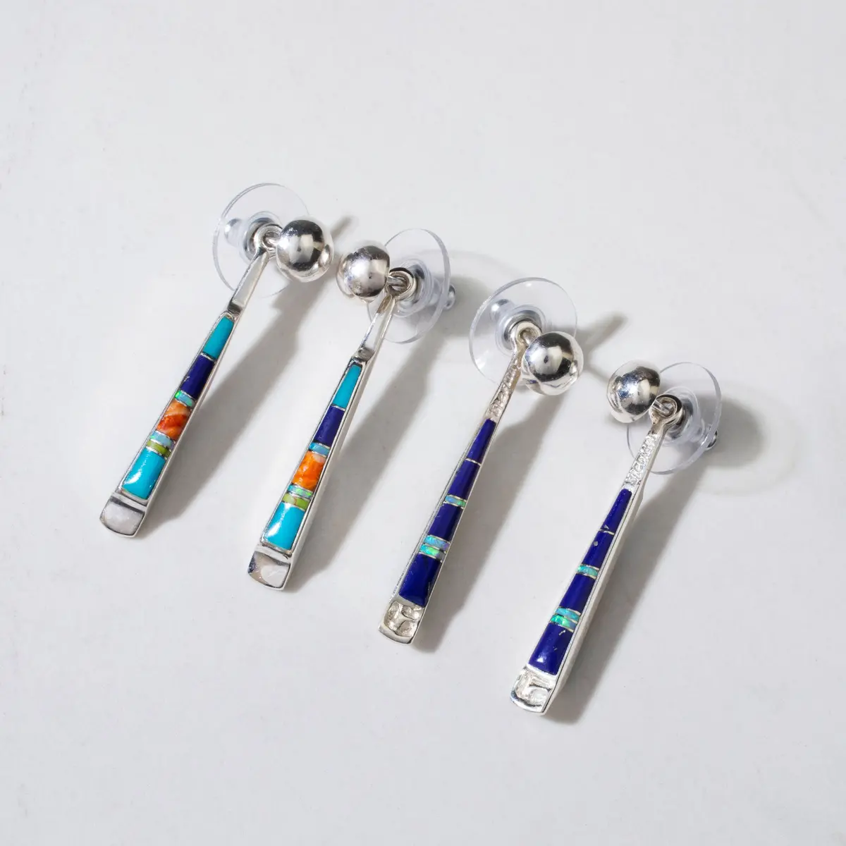 Multi Gem & Lapis Reversible Usa Handmade 925 Sterling Silver Earrings With Stud Backing 1