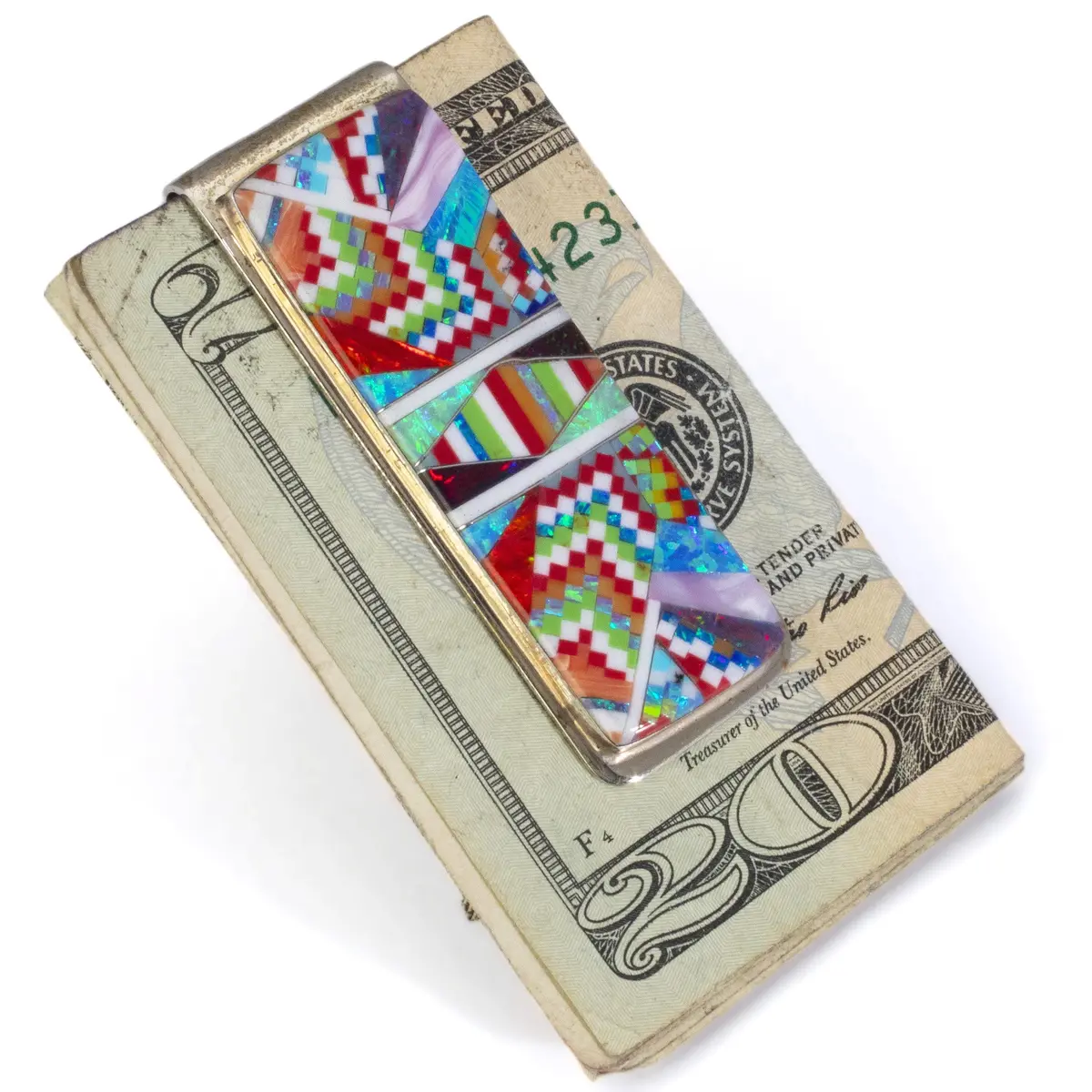 Multi Gem Opal Micro Inlay Handmade 925 Sterling Silver Money Clip 1