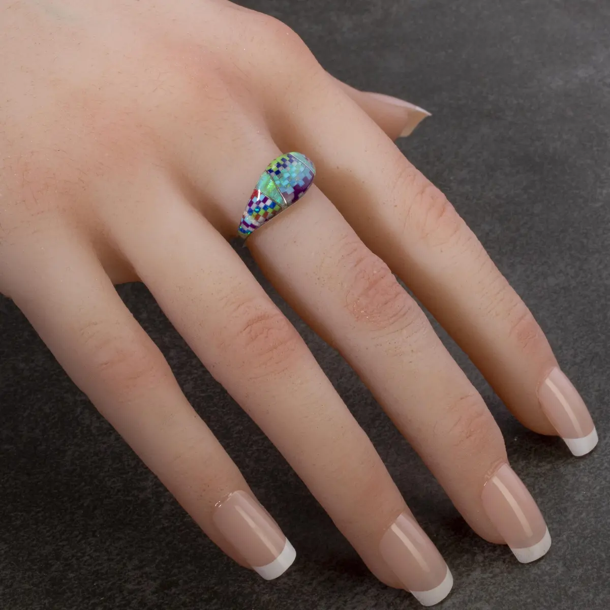 Multi Gem Opal Micro Inlay Handmade 925 Sterling Silver Ring 2