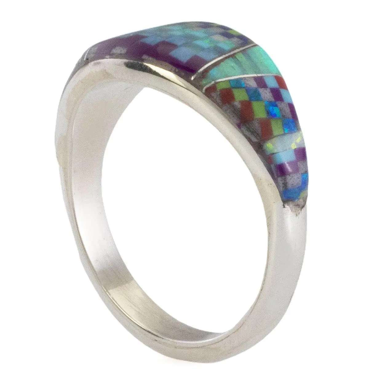 Multi Gem Opal Micro Inlay Handmade 925 Sterling Silver Ring 3