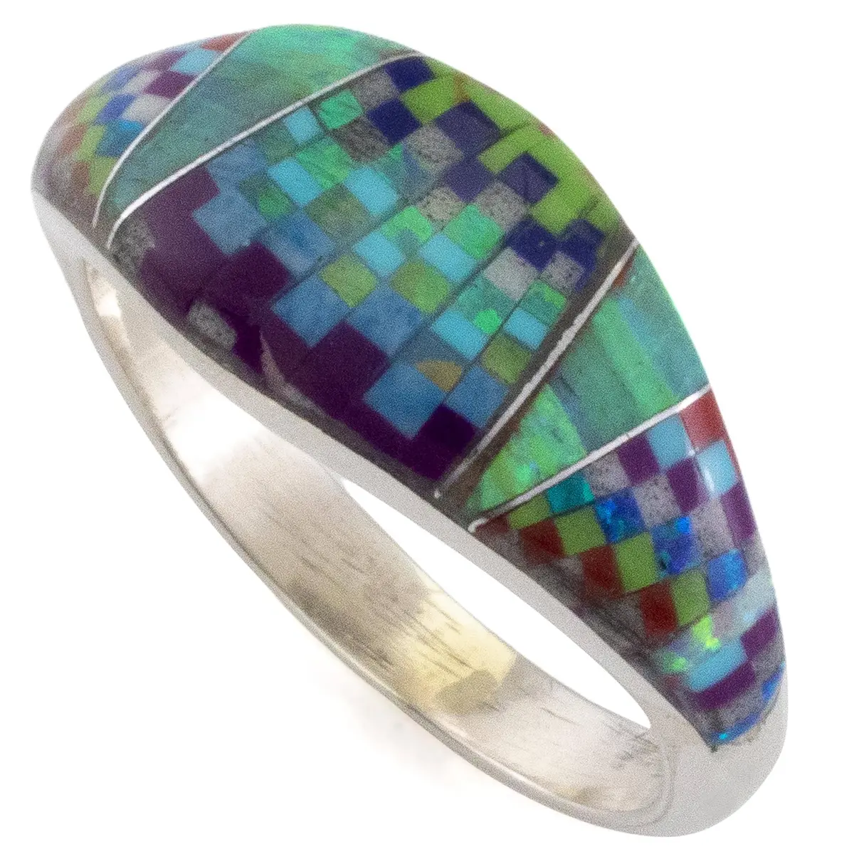 Multi Gem Opal Micro Inlay Handmade 925 Sterling Silver Ring 1