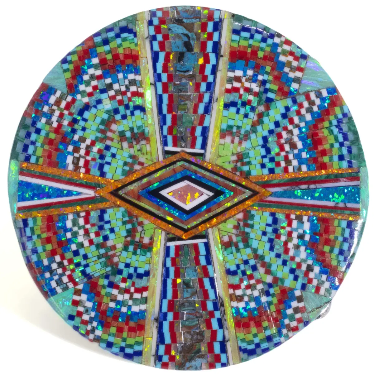 Multi Gem Opal Micro Inlay With Genuine Turquoise 925 Sterling Silver Circular Belt Buckle 1