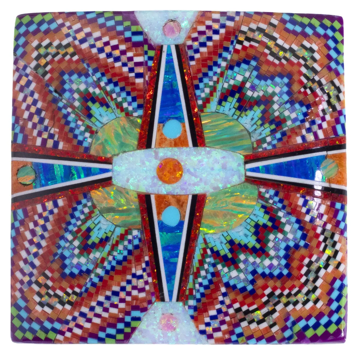 Multi Gem Opal Micro Inlay With Genuine Turquoise Handmade 925 Sterling Silver Square Belt Buckle 1