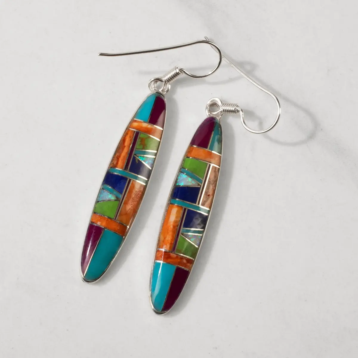 Multi Gem Oval 925 Sterling Silver Usa Handmade Earring With French Hook 1
