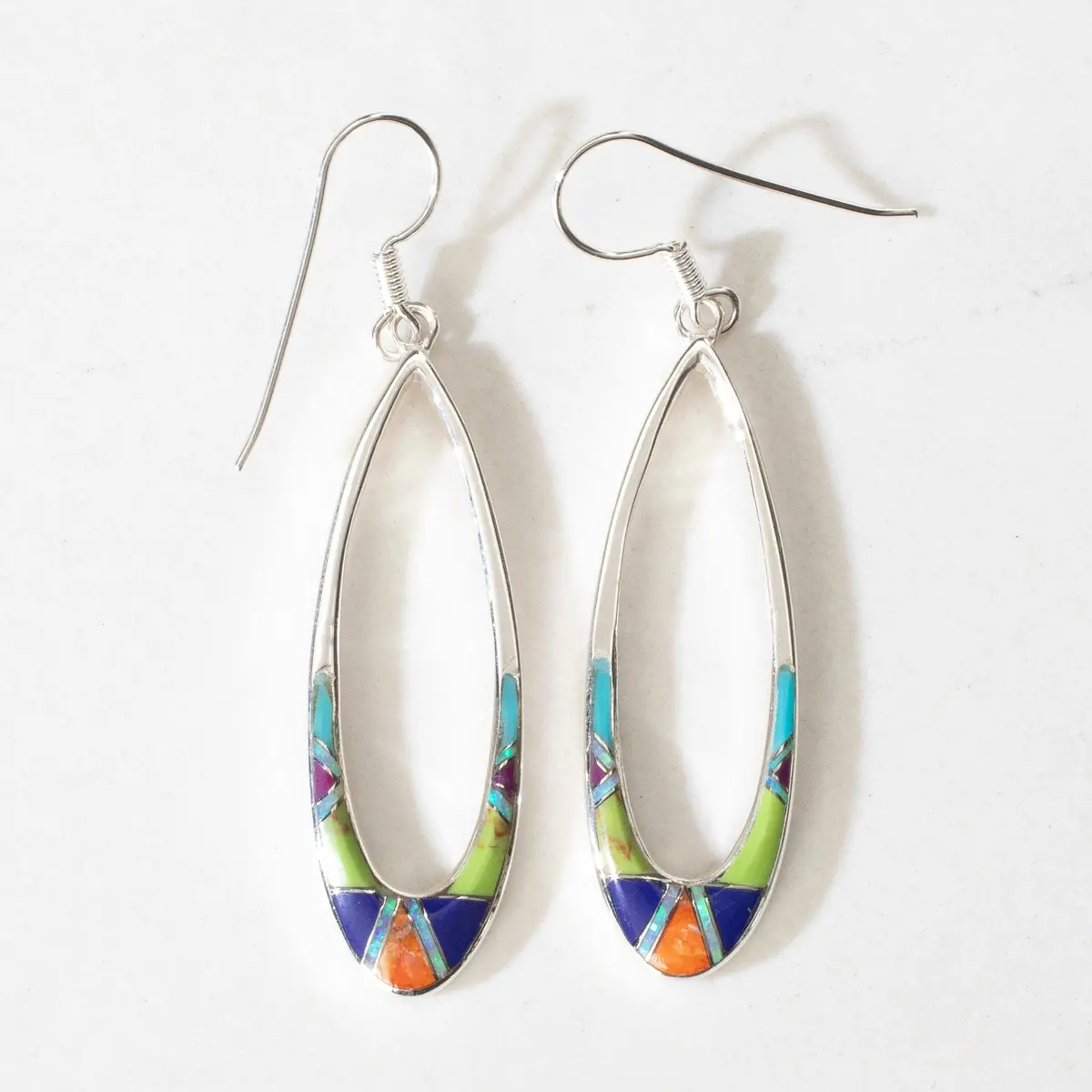 Multi Gem Oval Hoop Usa Handmade 925 Sterling Silver Earrings With French Hook Backing 1