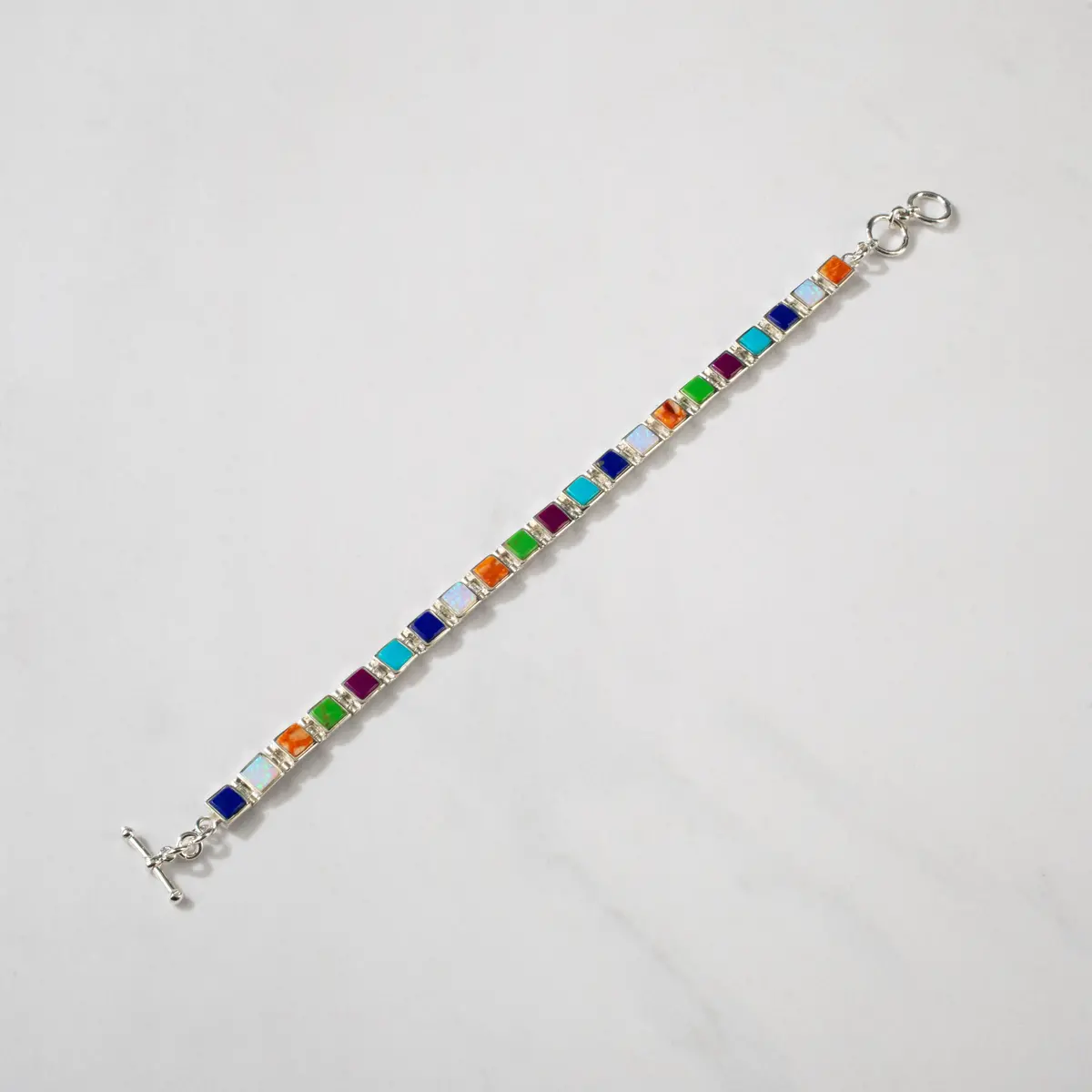 Multi Gem Square 925 Sterling Silver Bracelet 1