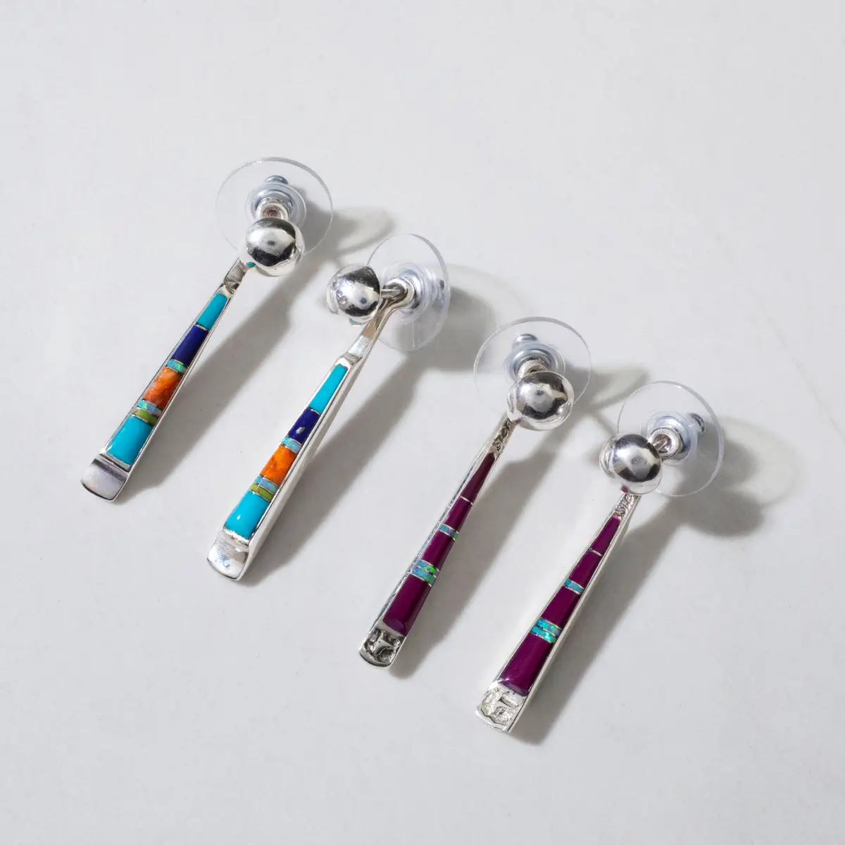 Multi Gem & Sugilite Reversible Usa Handmade 925 Sterling Silver Earrings With Stud Backing 1