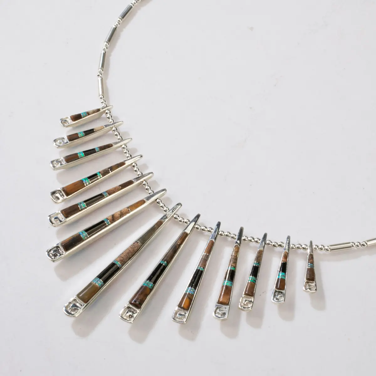 Multi Gem & Tiger Eye Reversible Usa Handmade 925 Sterling Silver Necklace 1