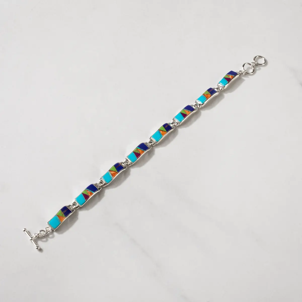 Multi Gem Wavy 925 Sterling Silver Bracelet Usa Handmade With Opal Accent 1