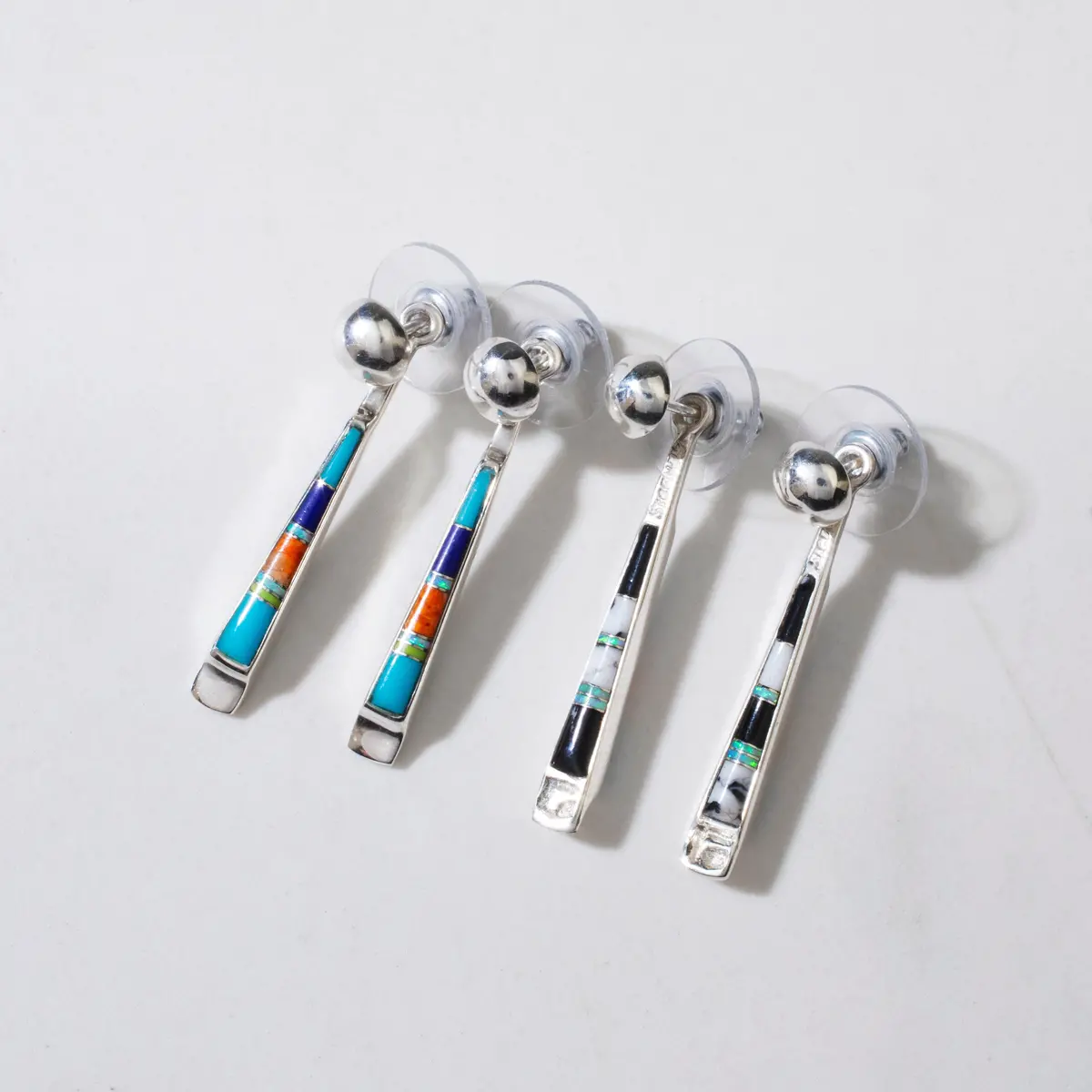 Multi Gem & White Buffalo Reversible Dangle Usa Handmade 925 Sterling Silver Earrings With Stud Backing 1