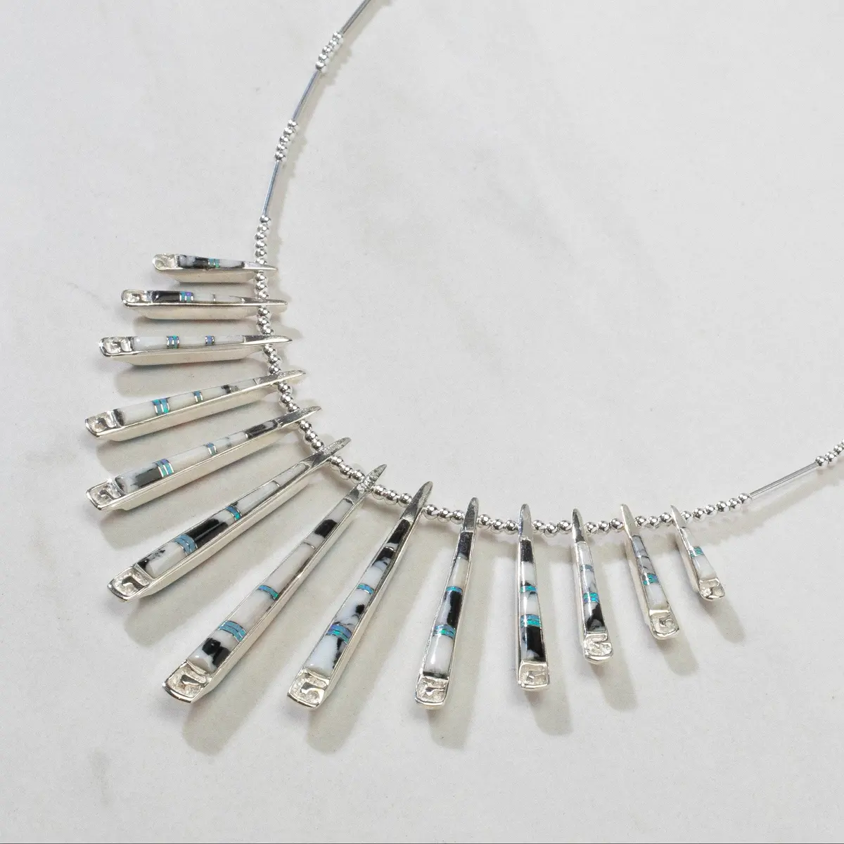 Multi Gem & White Buffalo Reversible Usa Handmade 925 Sterling Silver Necklace 1