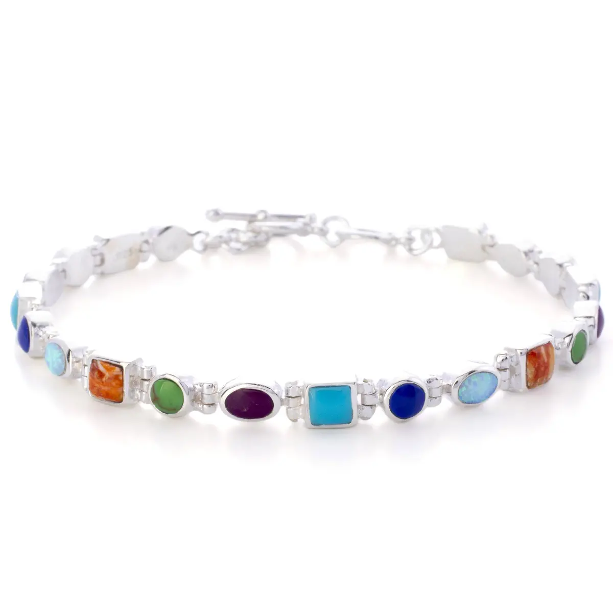 Multi Gemstone 925 Sterling Silver Bracelet Usa Handmade With Opal Accent 1