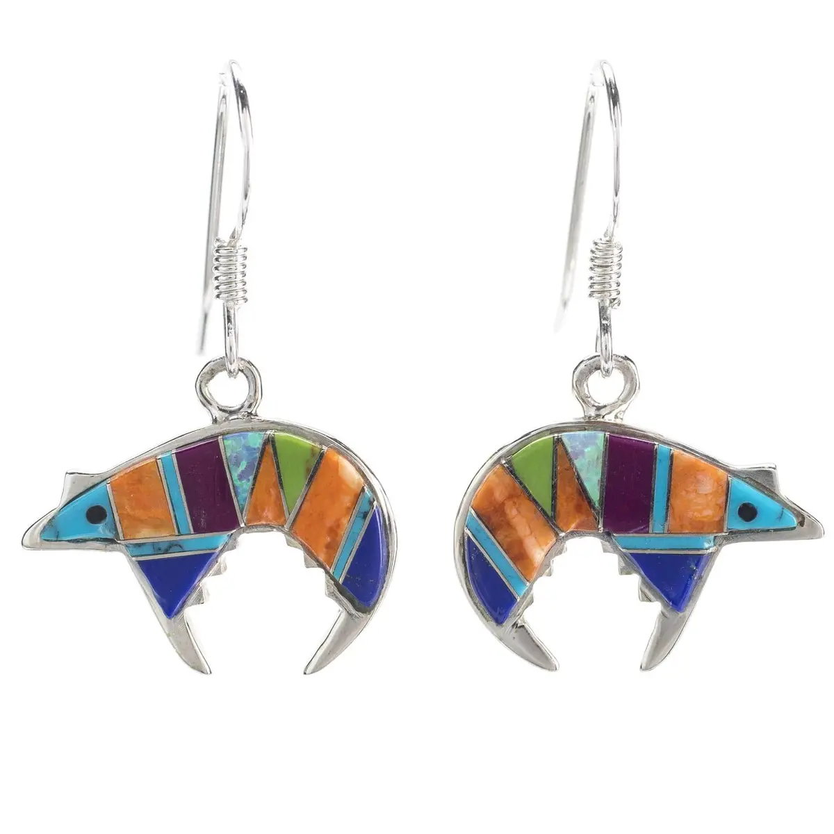 Multi Gemstone Bear 925 Sterling Silver Earring Usa Handmade With French Hook 1