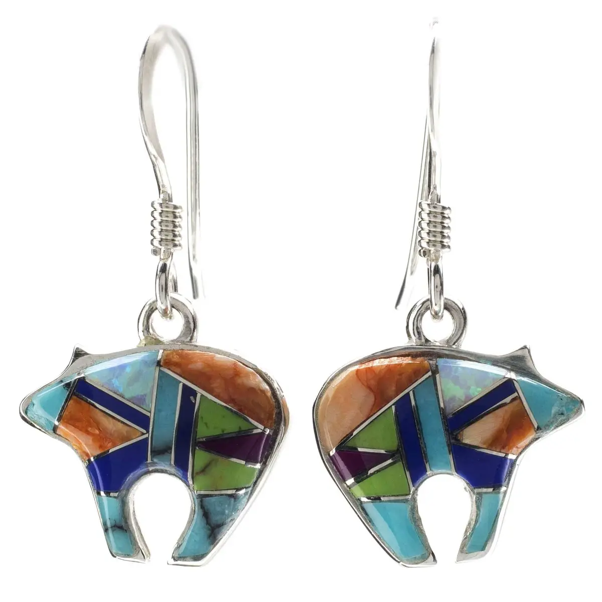 Multi Gemstone Bear 925 Sterling Silver Earring With French Hook Usa Handmade With Opal Accent 1